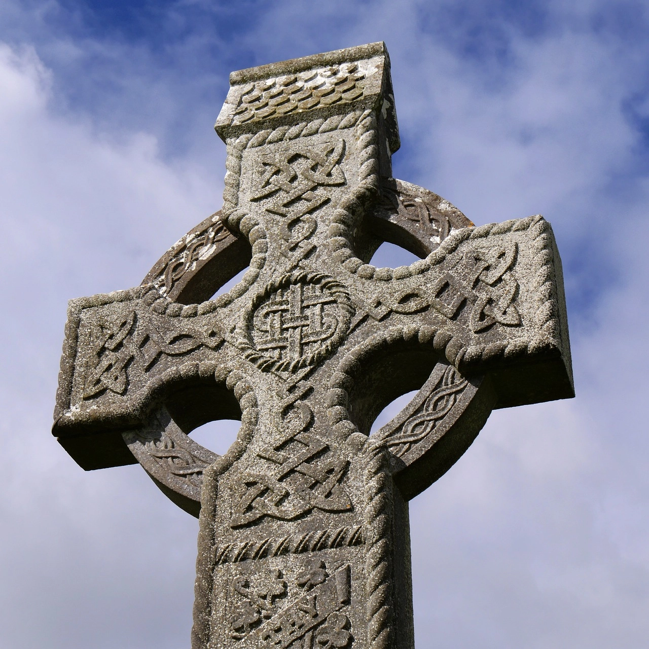 A detailed Celtic cross at Clonmacnoise