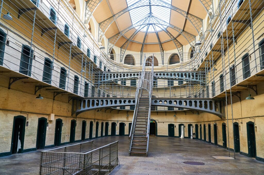 The inner courtyard of Kilmainham Gaol (Jail) in Dublin
