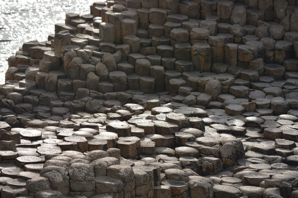 The Geology behind Giant's Causeway - a closeup photo of the formations