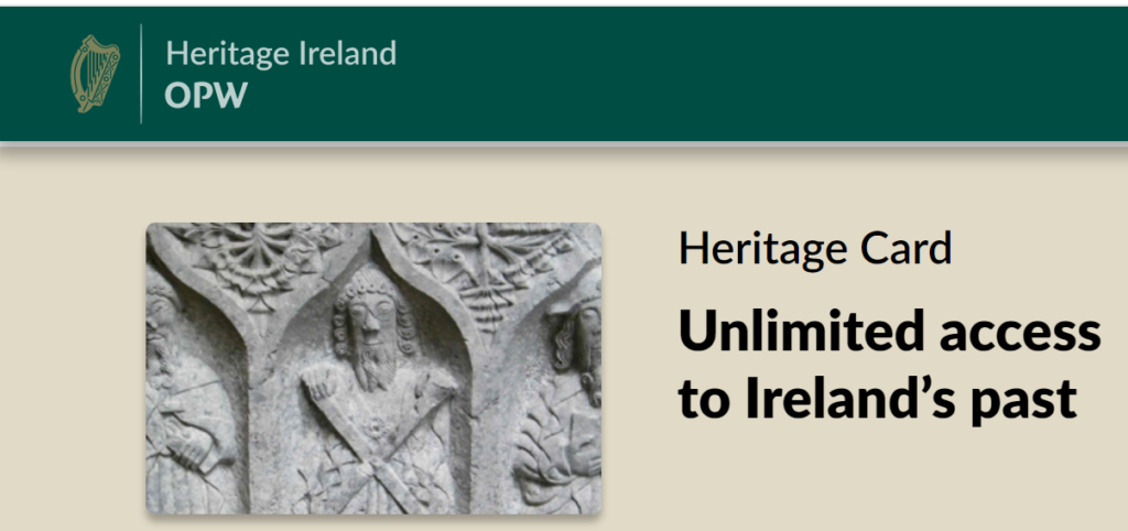 A screenshot from the website of Heritage Ireland - where you can buy the Heritage Card.